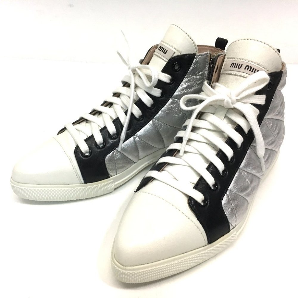 MIU MIU Quilted Pointed Toe High Top Sneakers